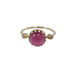 14k Gold Round Pink Tourmaline Ring – Natural Gemstone with Diamond