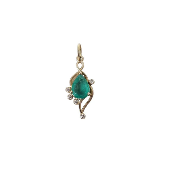 Natural Emerald Teardrop Pendant • 14k Gold Diamond Accent Necklace - K Jewelry Accessories