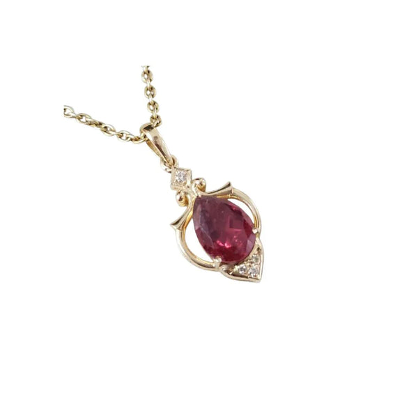 Natural Pink Rubellite Pear Pendant • 14k Gold Diamond Accent - K Jewelry Accessories