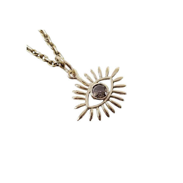 14K Gold Evil Eye Pendant with Rose Cut Diamond