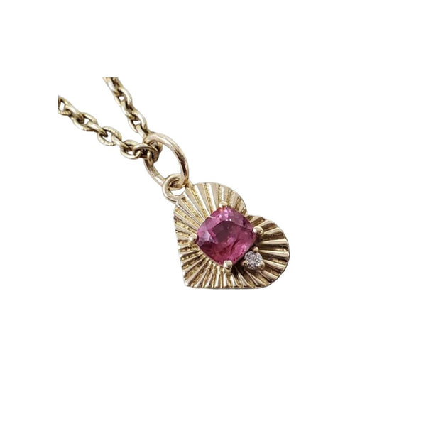 14K Solid Gold Pink Spinel & Diamond Charm Pendant