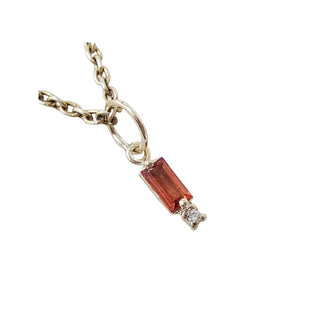 14K Solid Gold Orange Sapphire Pendant | Natural Baguette Sapphire