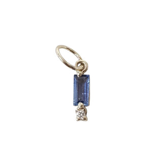 14k Solid Gold Baguette Blue Sapphire & Diamond Pendant