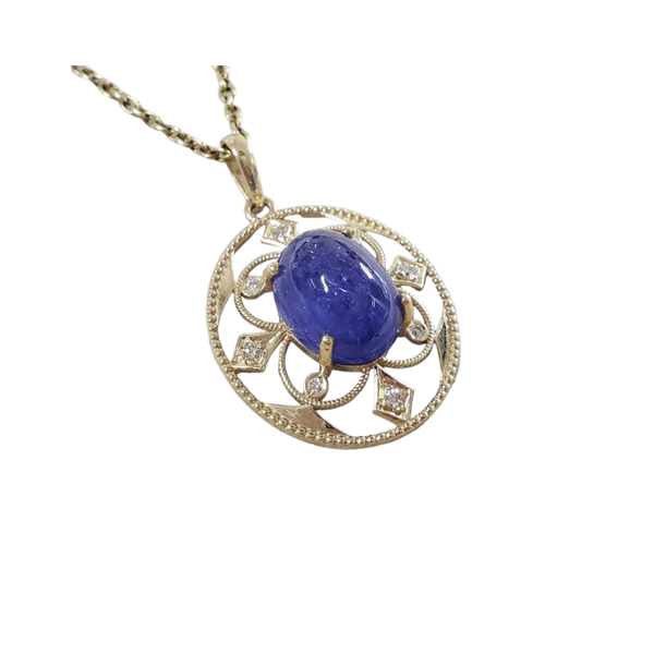 14k Gold Tanzanite Diamond Pendant • Natural Tanzanite