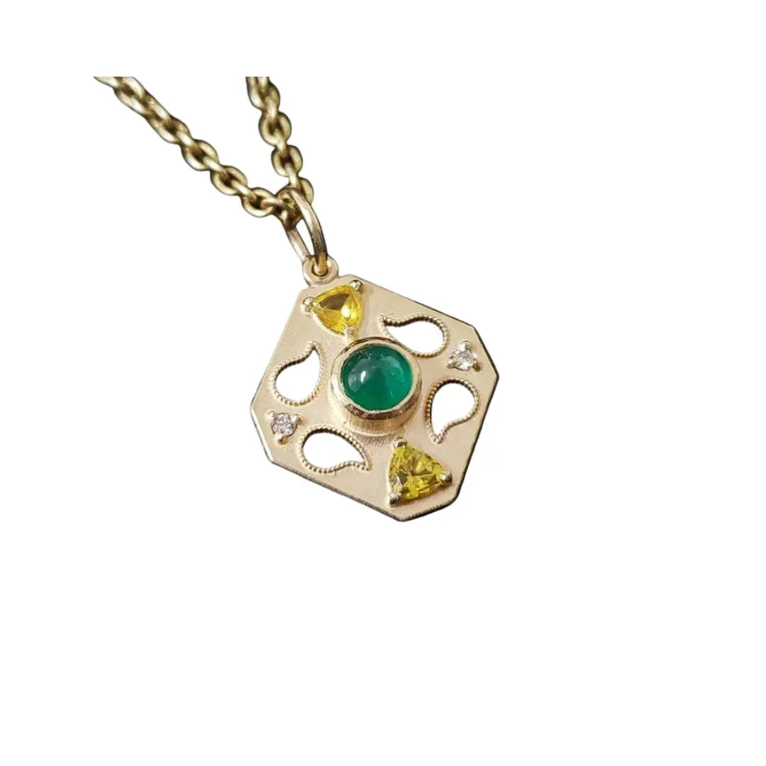 Vintage-Inspired 14K Gold Cabochon Emerald Pendant - K Jewelry Accessories