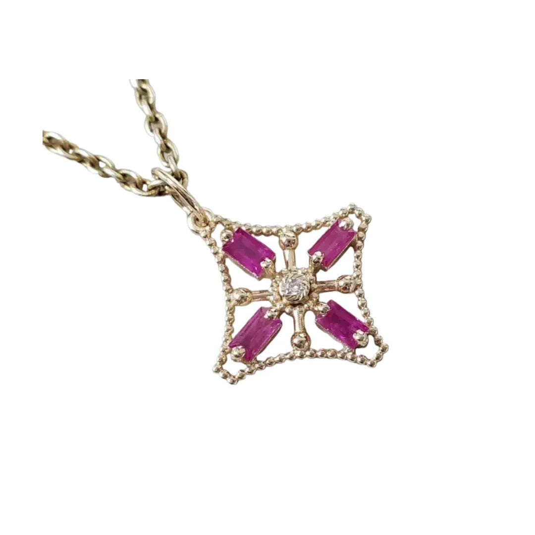 14K Gold Baguette Ruby & Diamond Pendant