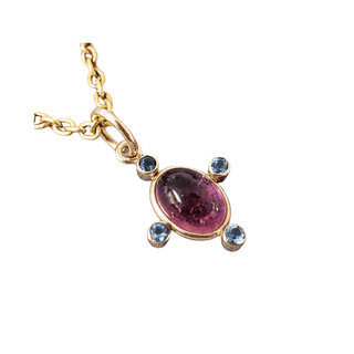 Oval Pink Tourmaline & London Blue Topaz Gold Pendant - K Jewelry Accessories
