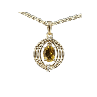 Oval Yellow Tourmaline Diamond 14k Gold Pendant - Handmade - K Jewelry Accessories