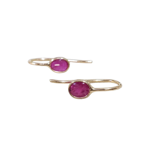 14k Gold Ruby Earrings, Natural Ruby Oval Gemstone