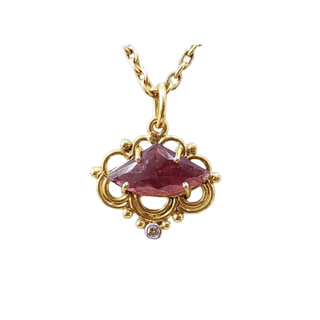 Handmade 14k Gold Pink Tourmaline Pendant Necklace with Diamond - K Jewelry Accessories