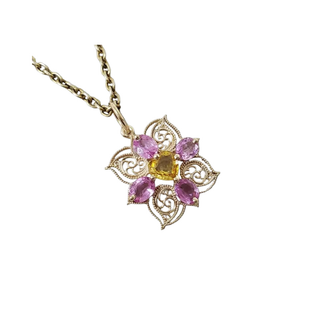 Natural Pink & Yellow Sapphire Pendant in 14k Gold