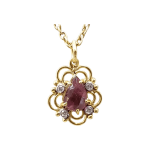 Pink Tourmaline 14k Gold Pendant: Floral Diamond Accent, Handmade - K Jewelry Accessories