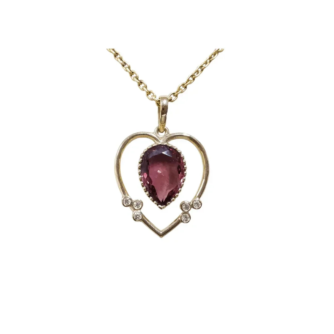 14k Gold Pink Tourmaline Heart Pendant with Diamond Accents - K Jewelry Accessories