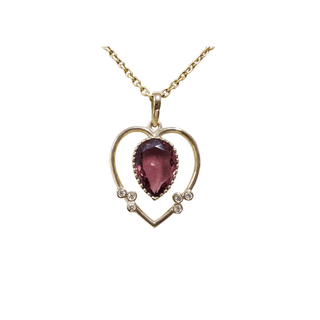 14k Gold Pink Tourmaline Heart Pendant with Diamond Accents - K Jewelry Accessories