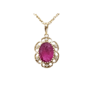 Rich Color Pink Tourmaline with Brilliant Cut Diamond 14k Gold Pendant - K Jewelry Accessories