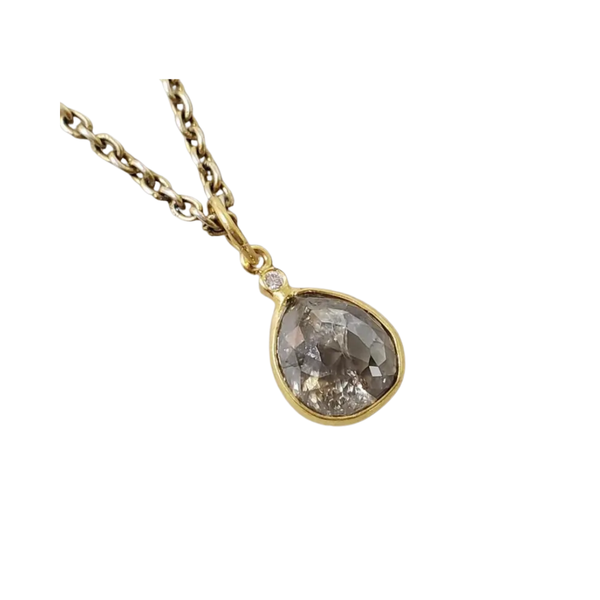 Raw Diamond Pendant in 18k Gold | Rustic Organic Diamond Charm