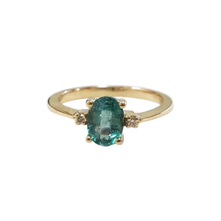 14k Gold Oval Emerald Ring with Diamond Accents - K Jewelry Accessories