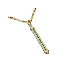 14k Solid Gold Emerald Bar Pendant: Vintage Celestial Necklace - K Jewelry Accessories