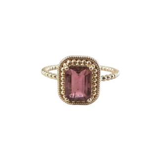 14k Gold Pink Tourmaline Ring | Vintage Beaded Stackable Band