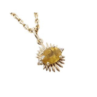 14K Gold Yellow Sapphire Sunburst Pendant: Diamond Halo, Fine Jewelry - K Jewelry Accessories
