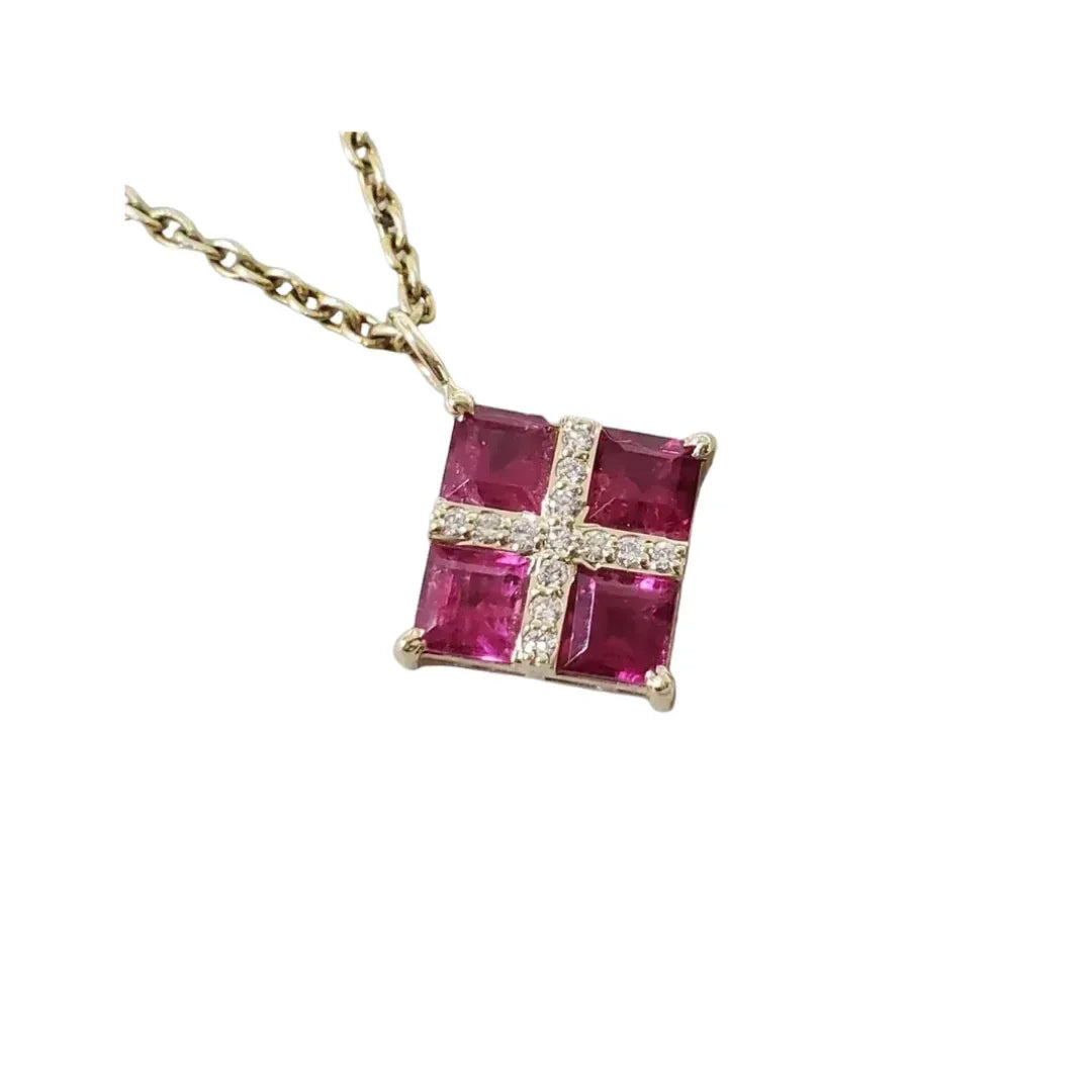 14k Gold Rubellite Pendant & Diamond Necklace - K Jewelry Accessories
