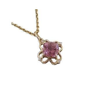 Pink Tourmaline Diamond 14k Gold Pendant - Cushion Cut Gemstone - K Jewelry Accessories
