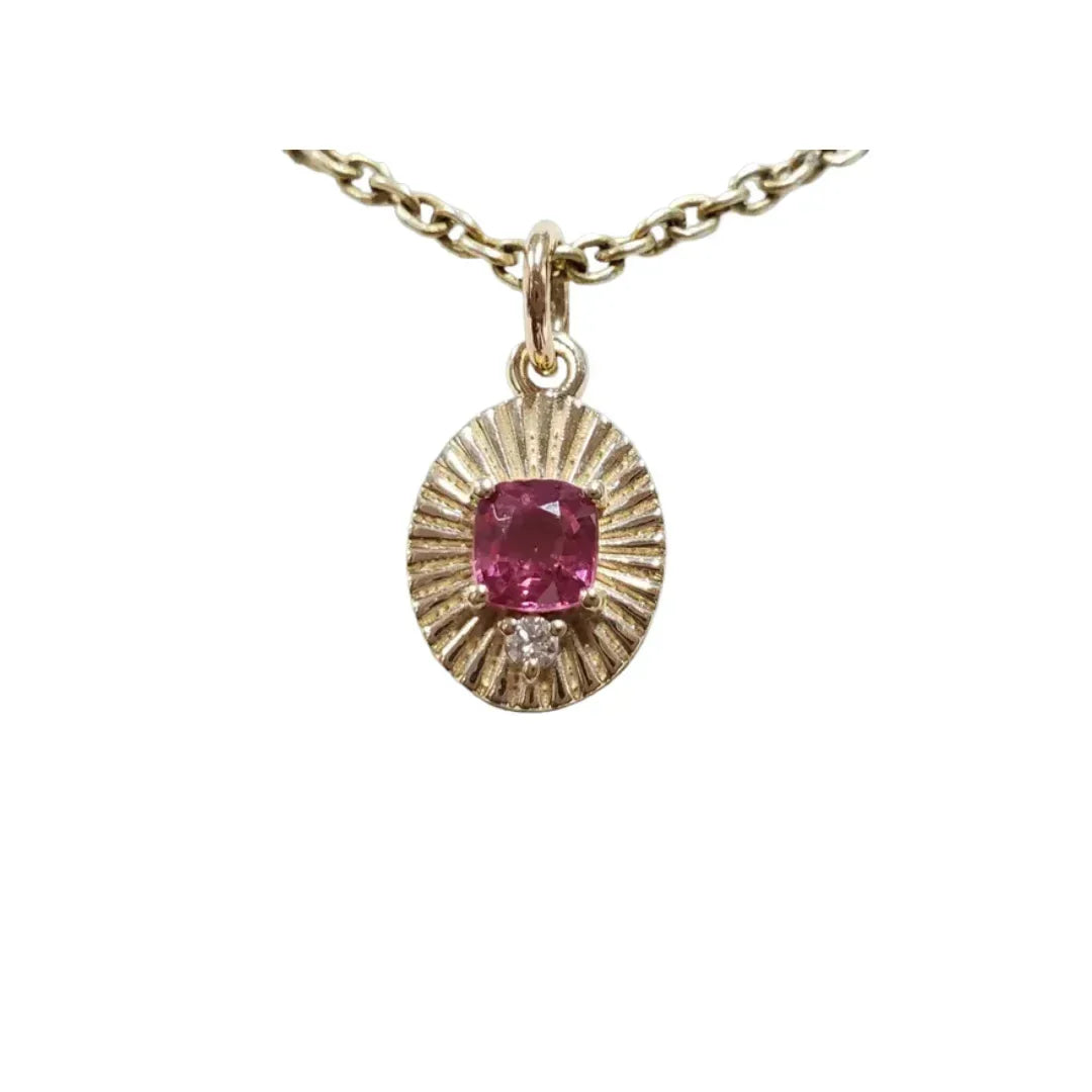 Vintage Style 14k Gold Pink Spinel Diamond Pendant - K Jewelry Accessories
