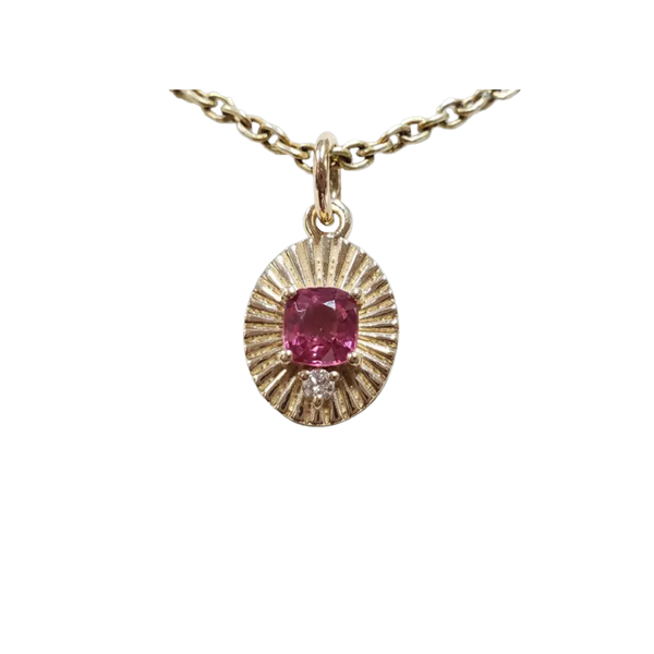 Vintage Style 14k Gold Pink Spinel Diamond Pendant