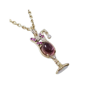 14k Gold Wine Goblet Pendant: Tourmaline, Ruby & Diamond Cocktail Glass - K Jewelry Accessories
