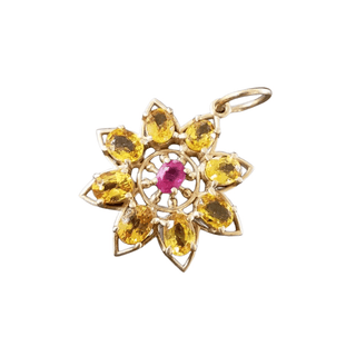 Natural Yellow Sapphire and Ruby 14k Gold Pendant - K Jewelry Accessories