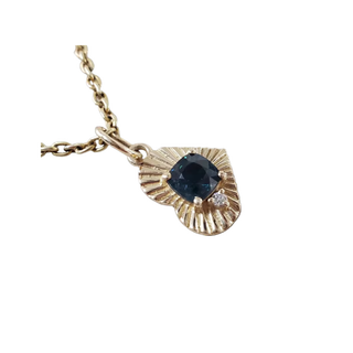 14k Gold Dark Blue Spinel & Diamond Pendant