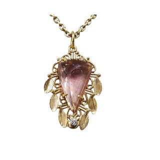 14k Gold Pink Tourmaline Leaf Pendant: Diamond Accent - K Jewelry Accessories