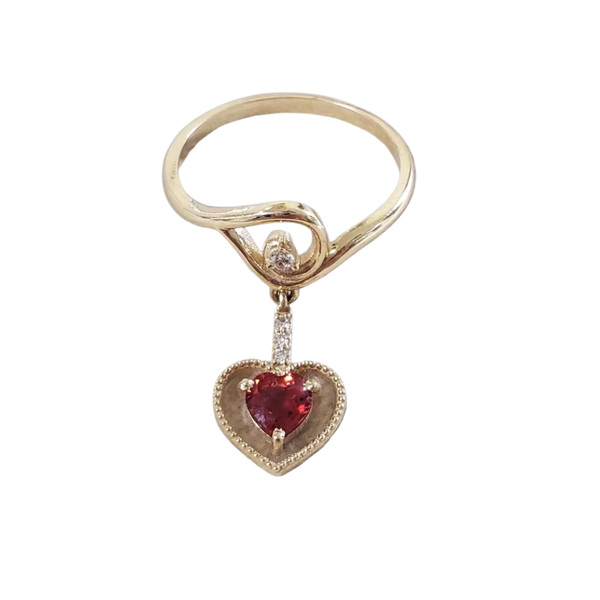 14k Gold Orange Sapphire Heart Ring