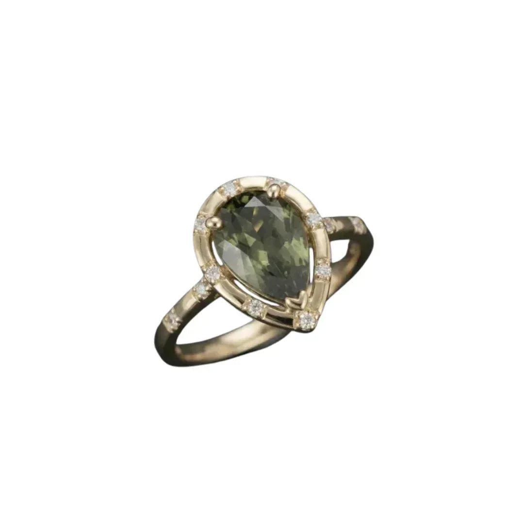 Pear Cut Green Tourmaline Diamond Ring - K Jewelry Accessories