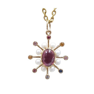14k Gold Starburst Pendant: Pink Tourmaline, Pearl & Multi Stone - K Jewelry Accessories