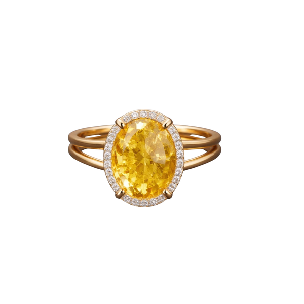 18k Solid Gold Yellow Sapphire Diamond Halo Ring