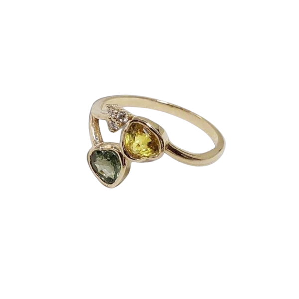14k Gold Sapphire Bypass Ring – Yellow and Green