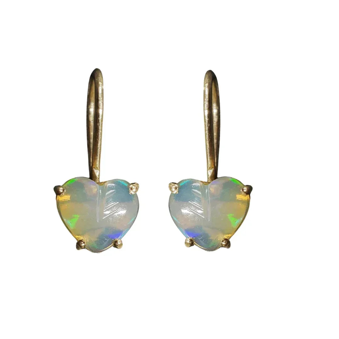 14k Gold Leverback Opal Earrings: Heart Shape Gemstone Jewelry - K Jewelry Accessories