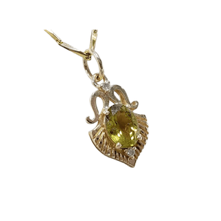 Lemon Green Tourmaline 14k Gold Pendant: Oval Diamond Accent - K Jewelry Accessories