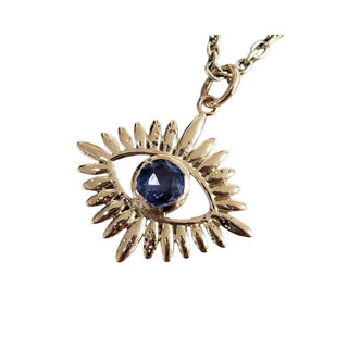 14k Gold Evil Eye Pendant: Natural Blue Sapphire Charm - K Jewelry Accessories