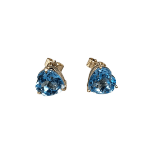 14k Gold Swiss Blue Topaz Stud Earrings - Handmade - K Jewelry Accessories