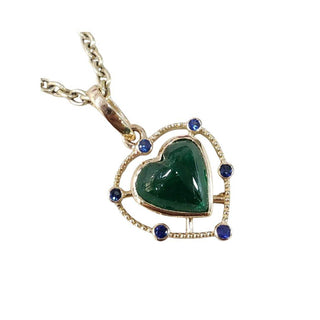 Zambian Emerald Heart Pendant: 14k Gold & Blue Sapphire Cluster - K Jewelry Accessories