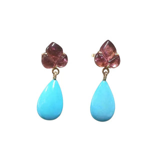 14k Gold Turquoise Flower Earrings: Sleeping Beauty Tourmaline Dangle - K Jewelry Accessories