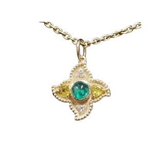 14k Gold Emerald Pendant with Yellow Sapphire & Diamond