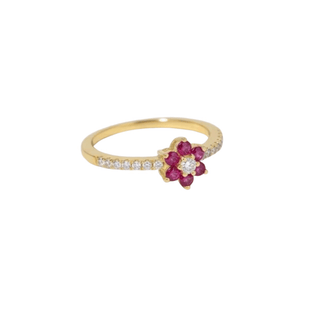 14k Gold Ruby & Diamond Ring – Flower ring Dainty July Birthstone Ring - K Jewelry Accessories
