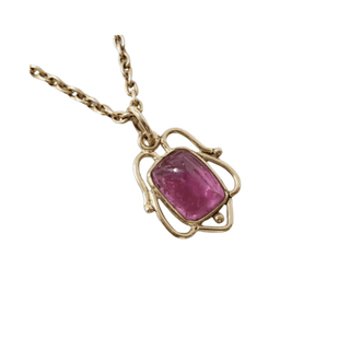 14k Gold Tourmaline Pendant | Pink Cabochon Gemstone Charm - K Jewelry Accessories