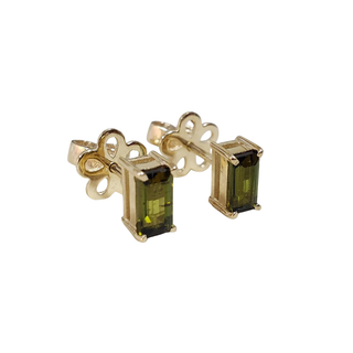14k Gold Green Tourmaline Stud Earrings: Baguette Gemstone Jewelry