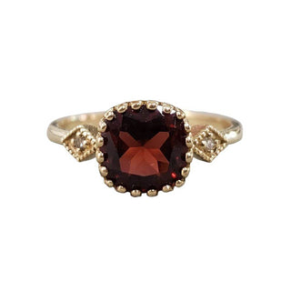 Cushion Garnet Diamond Gold Ring: Handmade Stackable Jewelry - K Jewelry Accessories