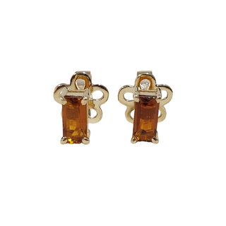 Brandy Tourmaline 14k Gold Stud Earrings: Baguette Gemstone Jewelry