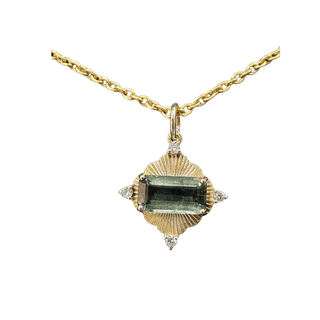 14k Gold Green Tourmaline Diamond Pendant: Baguette Gemstone - K Jewelry Accessories